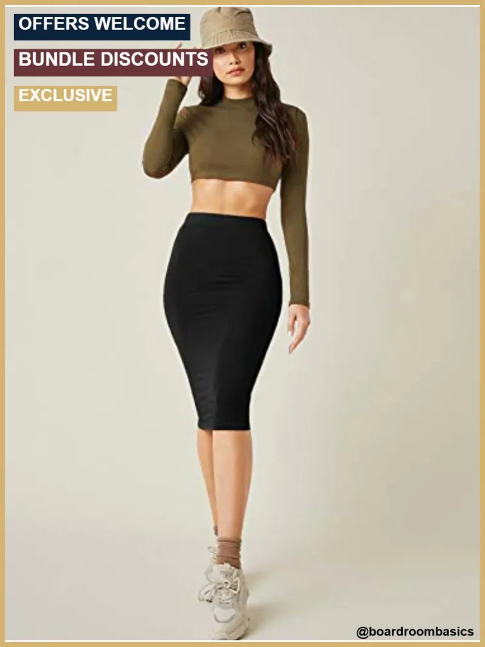 Viscose Elastane High Waist Bodycon Pencil Midi Skirt - Picture 5 of 5